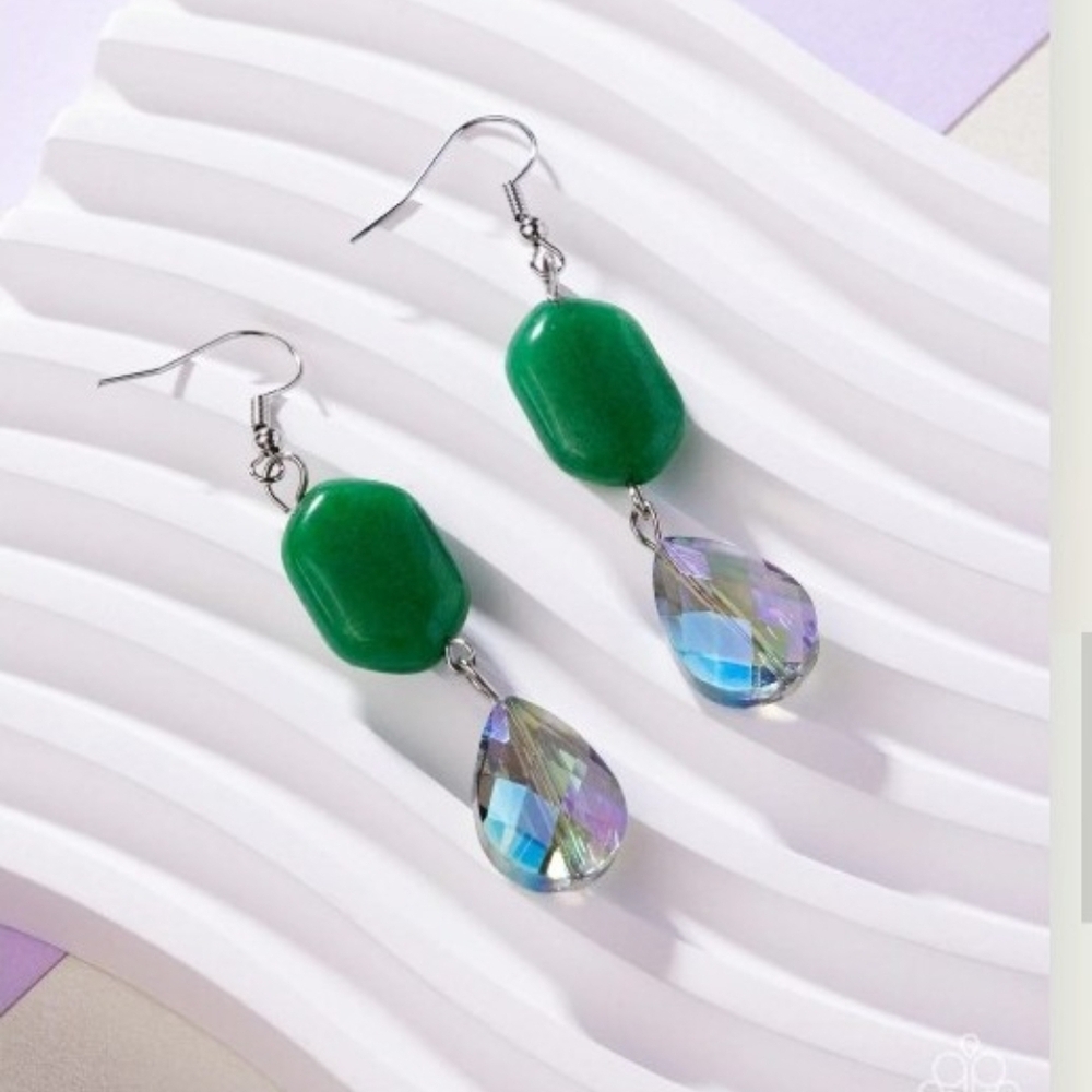 Brilliant Beauty Paparazzi Green and Iridescent Silver Earrings Fashion Jewelry
